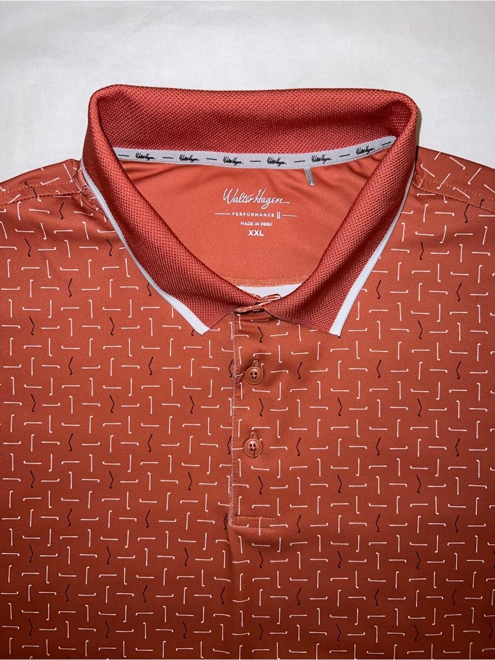 Walter Hagen Performance 11 Orange White AOP Broken Club Men’s Stretch Polo